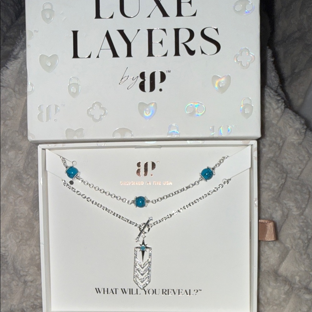 bp Silver Layered Necklace with Turquoise Beads